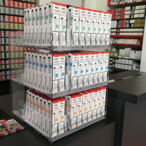 E-Shisha pop-up display, for 30 facings, transparent